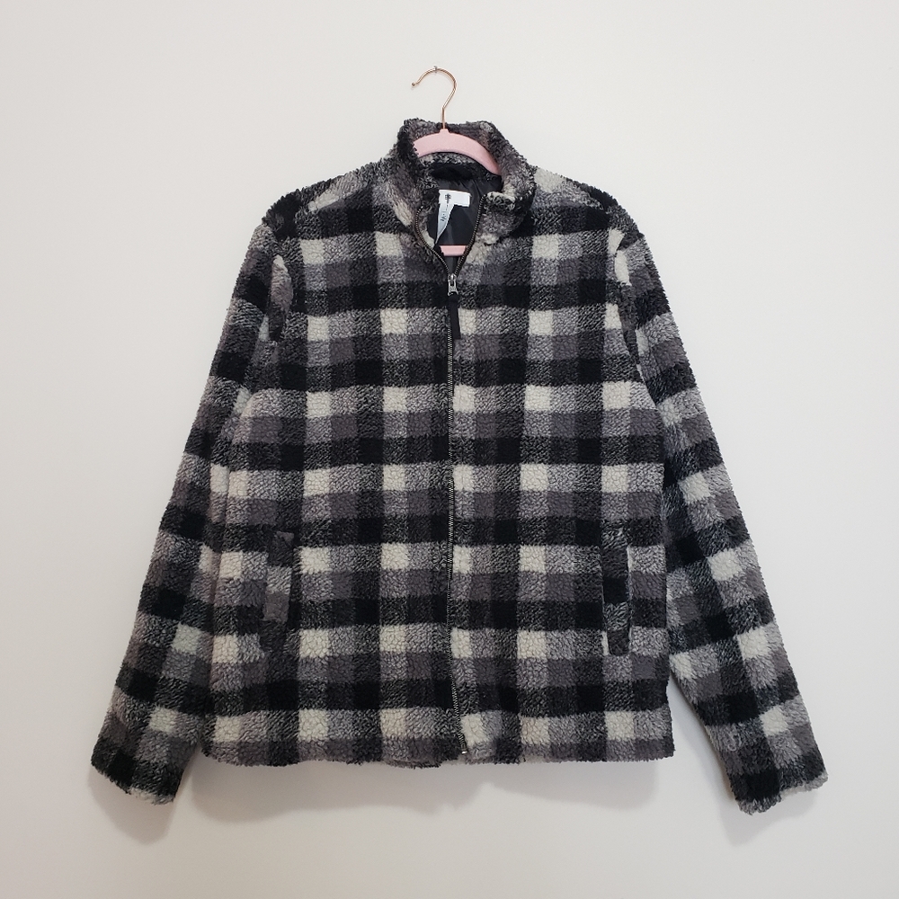 BP plaid Buffalo check full zip up sherpa jacket M